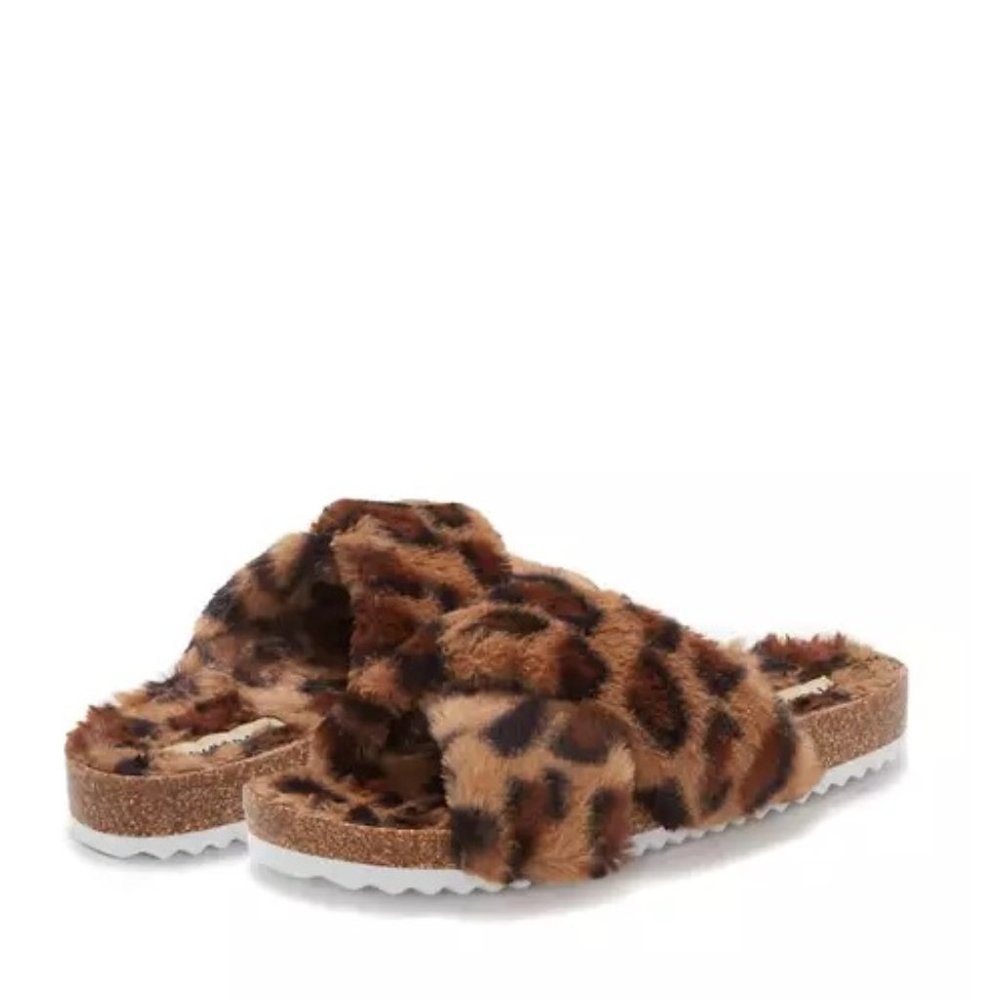 $29 NWT (8) Lucky Brand Marina Criss Cross Fur Slipper Sandals